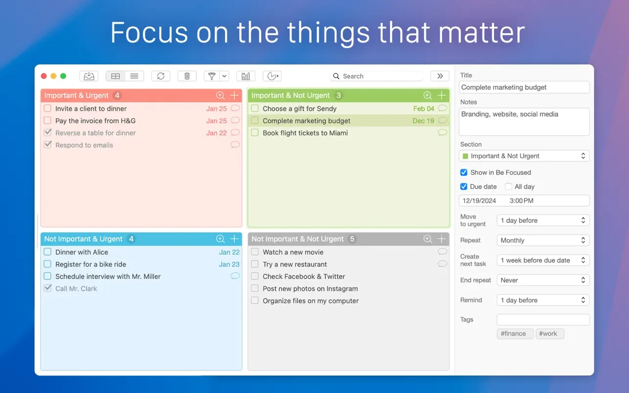 Focus Matrix – Task Manager 截图 1